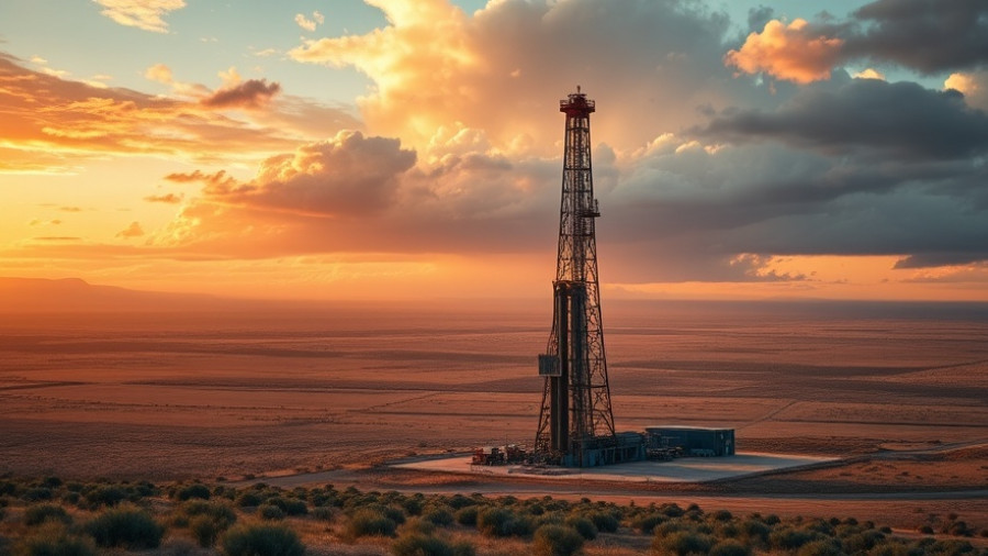 Exxon and Chevron oil drilling rig at sunset.