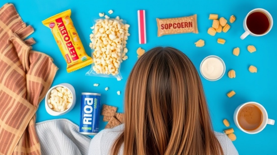 Woman considering health and wellness protein snacks on a blue background.