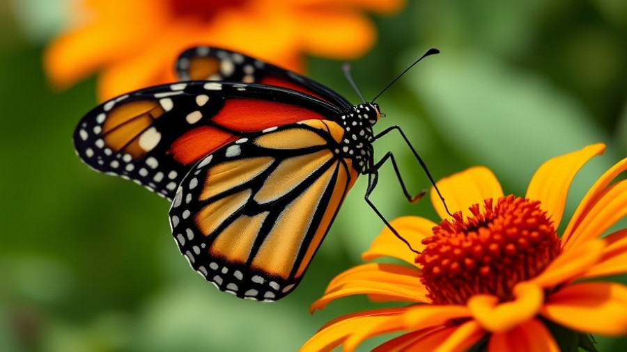 Monarch butterfly feeding on flowers during migration in San Antonio.