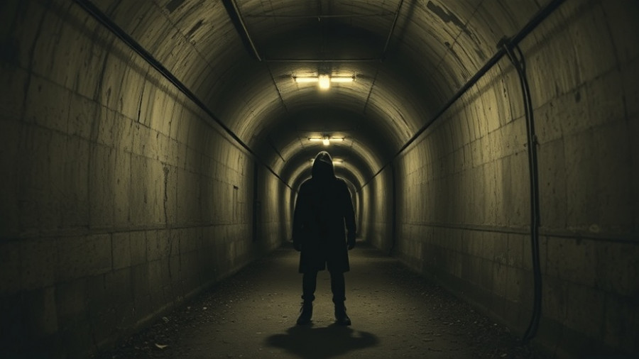 Eerie ghost in Texas abandoned tunnel with dim lighting.