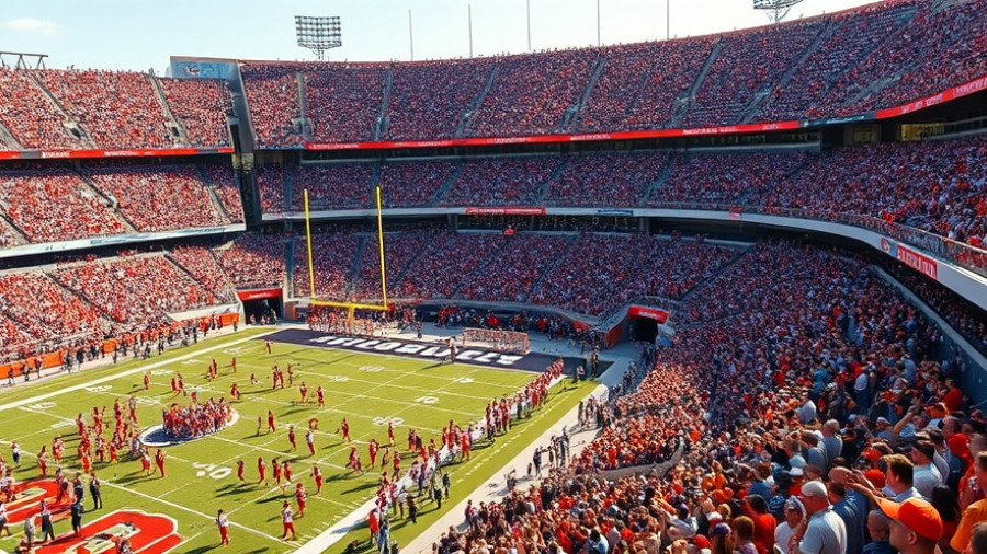 College football scores celebration with fans on field after a game.