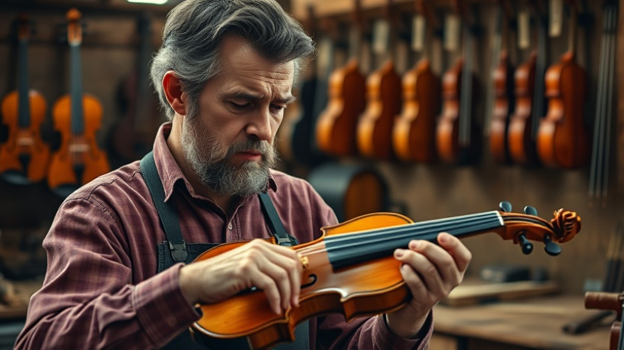 San Antonio entrepreneur crafting violin in workshop.