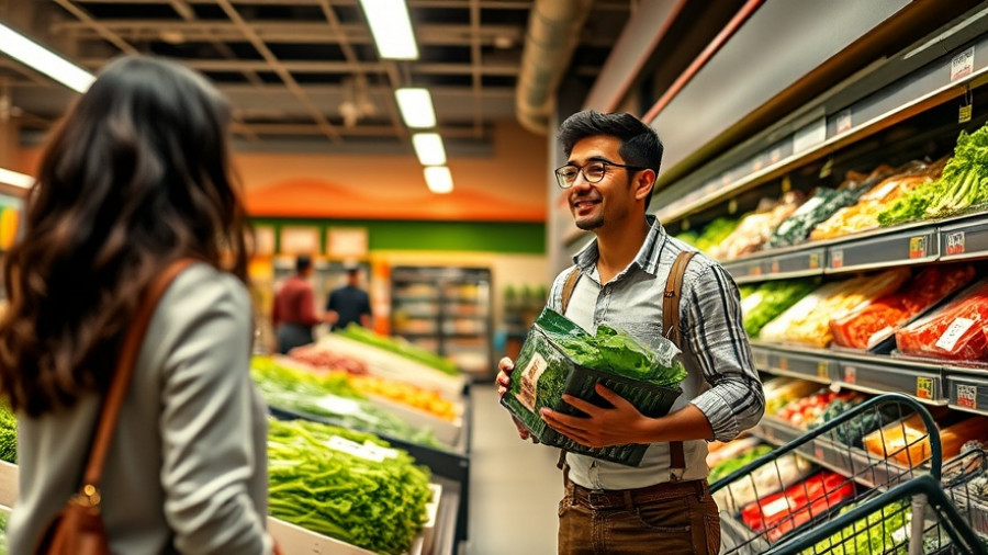 Casual shopper selects salad with SNAP funding Texas in a grocery store.