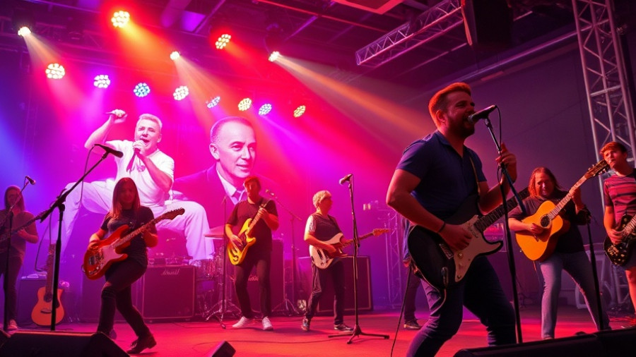 Live band performance in San Antonio with colorful lights.