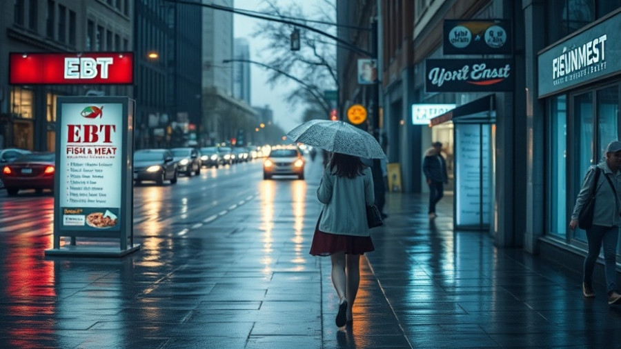 Rainy day EBT sign, SNAP benefit payments context