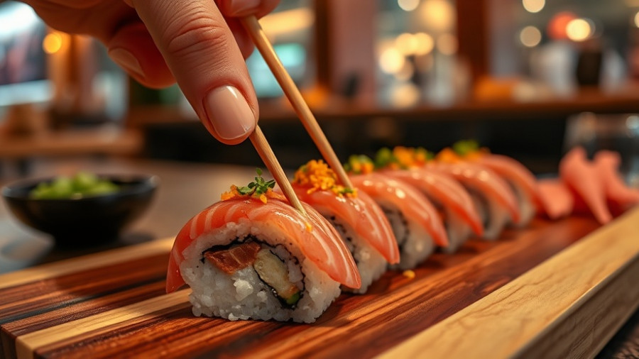 Close-up of sushi preparation reflecting Austin lifestyle dining.