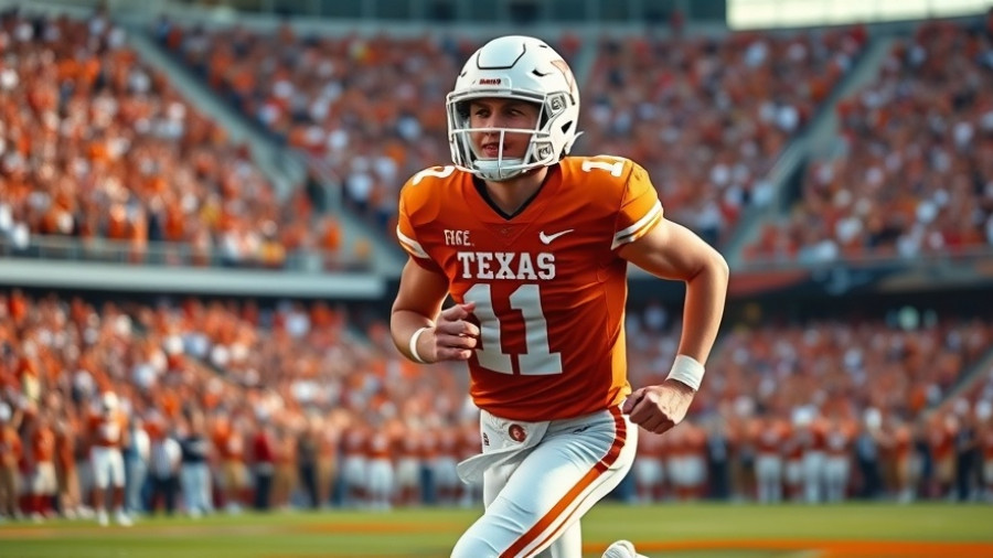 Texas Longhorns quarterback running with the ball, dynamic sports scene.