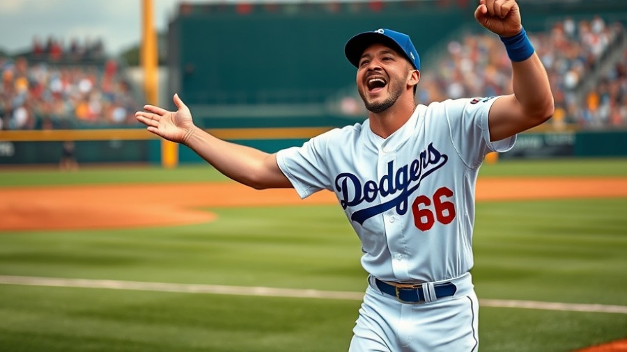 Yoshinobu Yamamoto World Series MVP celebrates in Dodgers uniform.