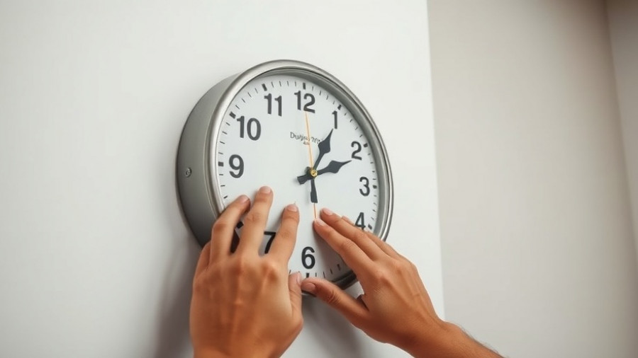 Person adjusting wall clock for daylight saving time effects.