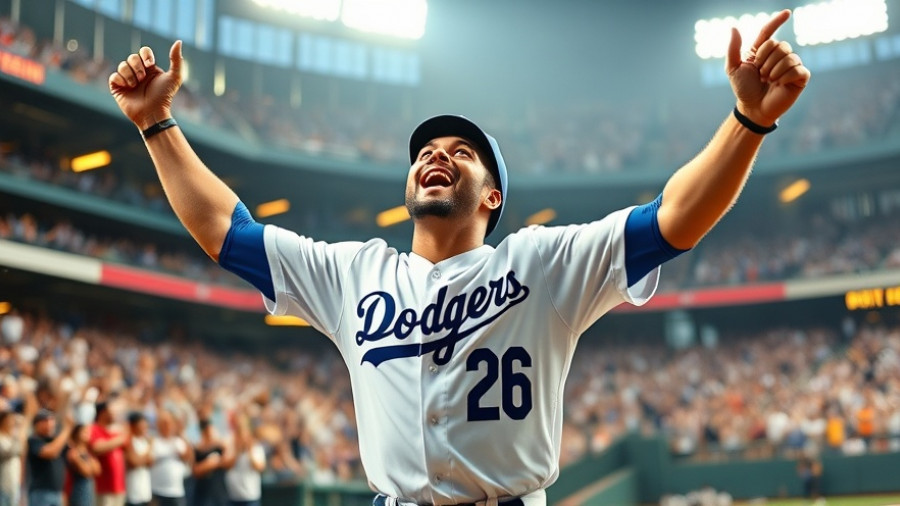 Excited Dodgers player celebrating victory in Game 7 against Blue Jays.