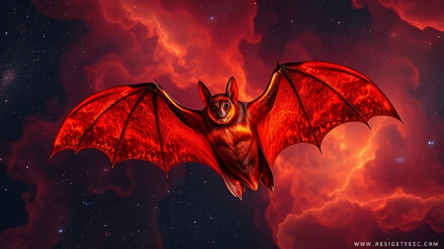 Vivid cosmic bat nebula glowing amidst starry space.