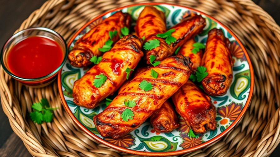 Touchdown Taco Wings with spicy glaze on a colorful plate.