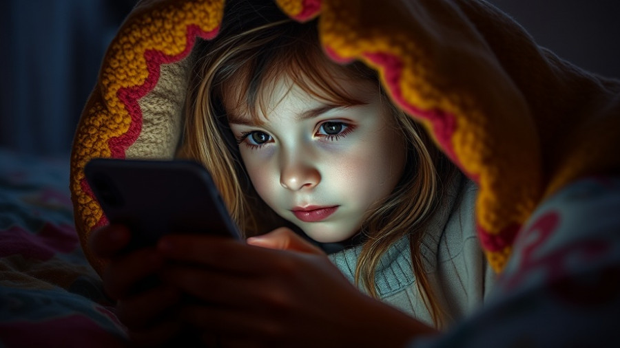 Girl using smartphone under blanket illustrating excessive screen time effects on kids' heart health.