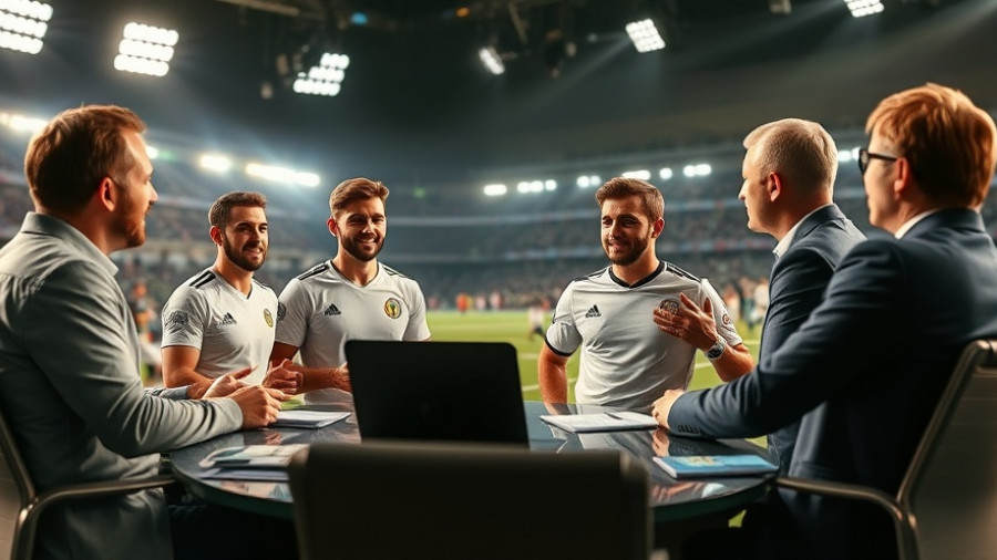 College football commentators and players discussing scores during live stream