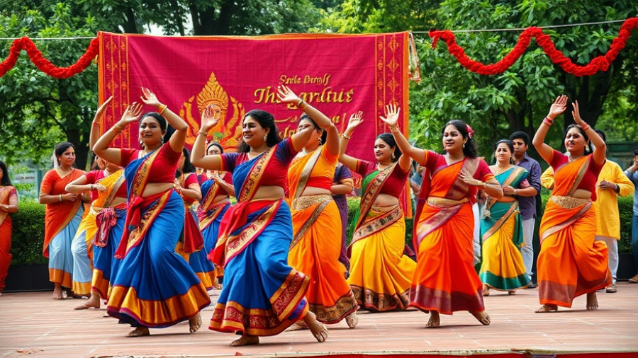 Dancers performing traditional dance in colorful attire at San Antonio Diwali celebration.