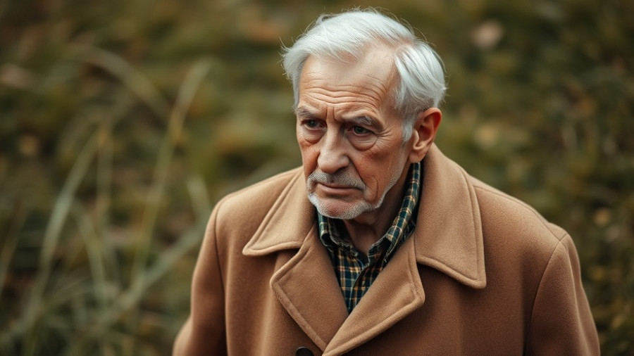 Contemplative elderly man outdoors, related to mental health labels.