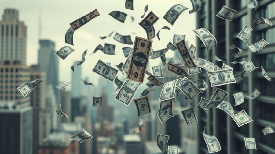 Dallas small business grants concept with floating dollar bills and arrows.