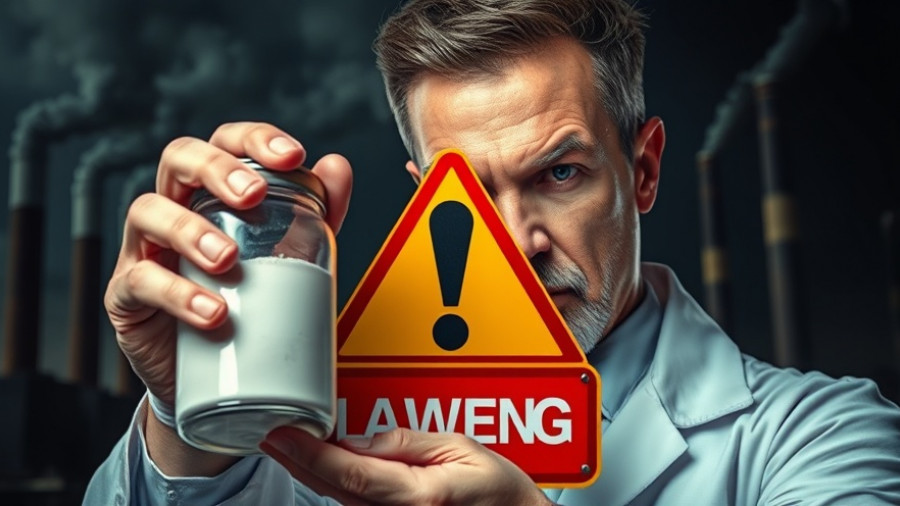 Most dangerous carb warning with toxic jar in industrial setting.