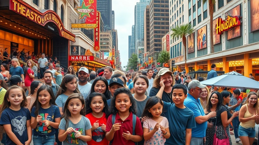 Colorful collage of Houston events highlighting diverse groups.