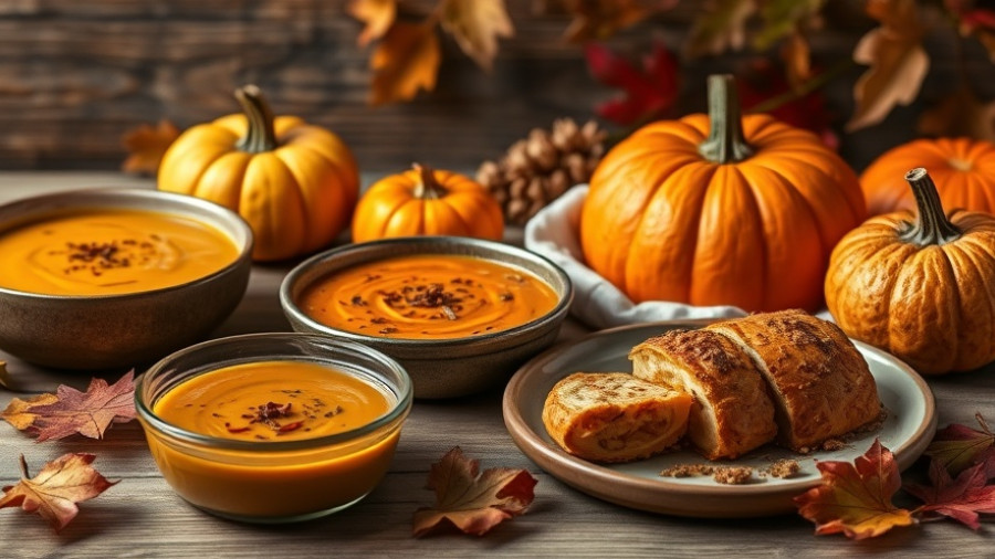Assorted pumpkin recipes for health and wellness on wooden table.