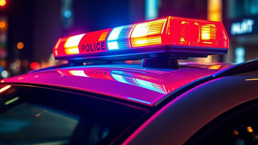 San Antonio police car with flashing lights at night.
