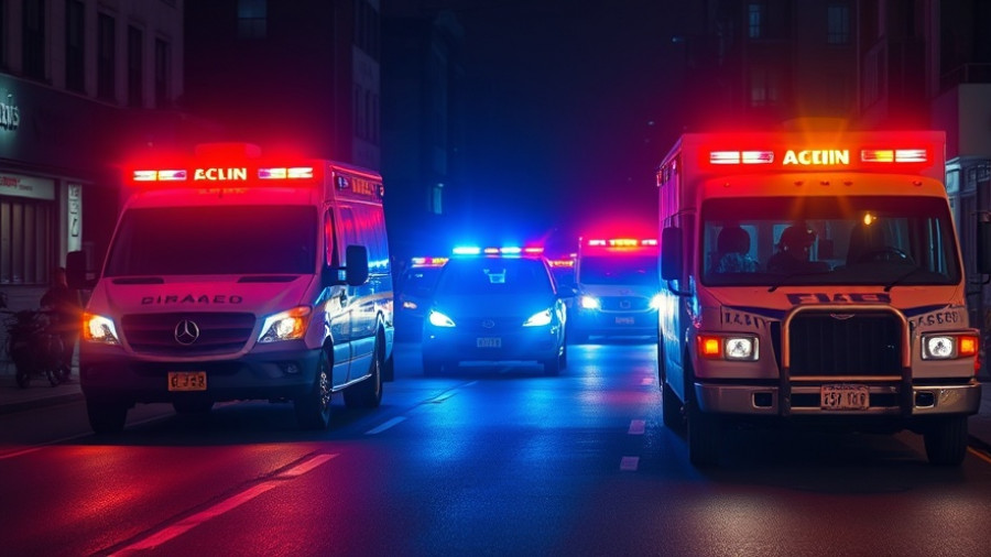 San Marcos police and emergency vehicles during nighttime shooting investigation