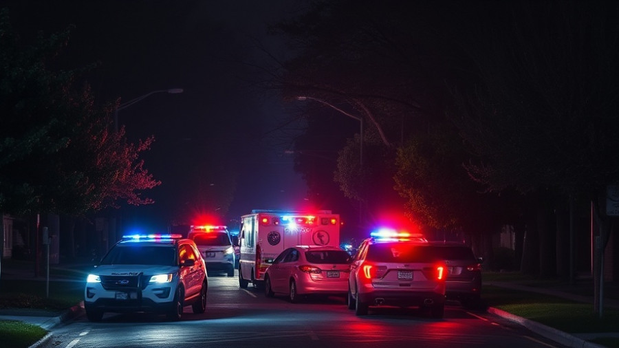 Police vehicles at nighttime scene with flashing lights in Houston.