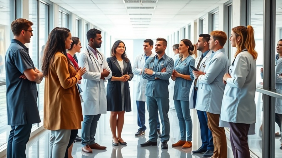 Professionals discussing in hospital related to non-acute supply chain distribution.