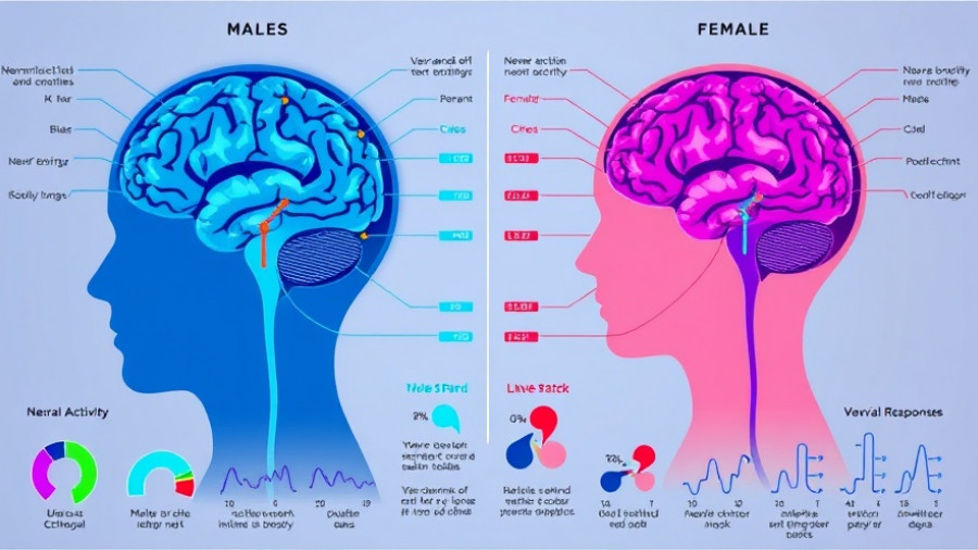 Diagram showing neural activity differences in males and females related to how early sound shapes the brain differently.