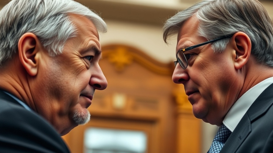Two men discussing SNAP funding crisis inside government building.