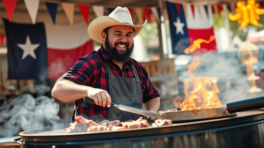Kareem El-Ghayesh KG BBQ Austin grilling meats outdoors.