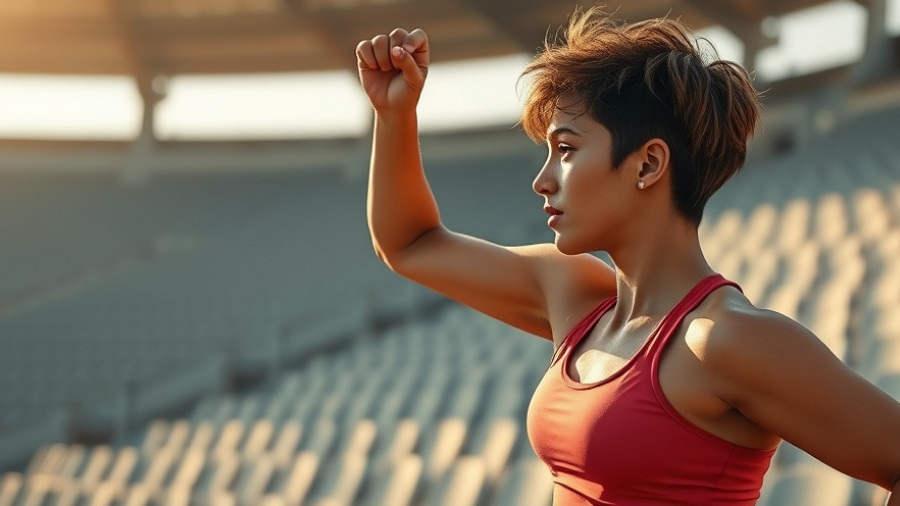 Athletic woman exercising in stadium, energy boosting morning habit.