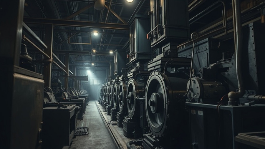 Industrial factory machinery in dim lighting, mysterious process.