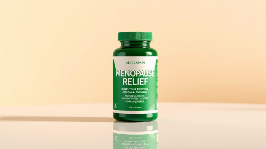 All-natural menopause relief supplement package on a smooth surface.