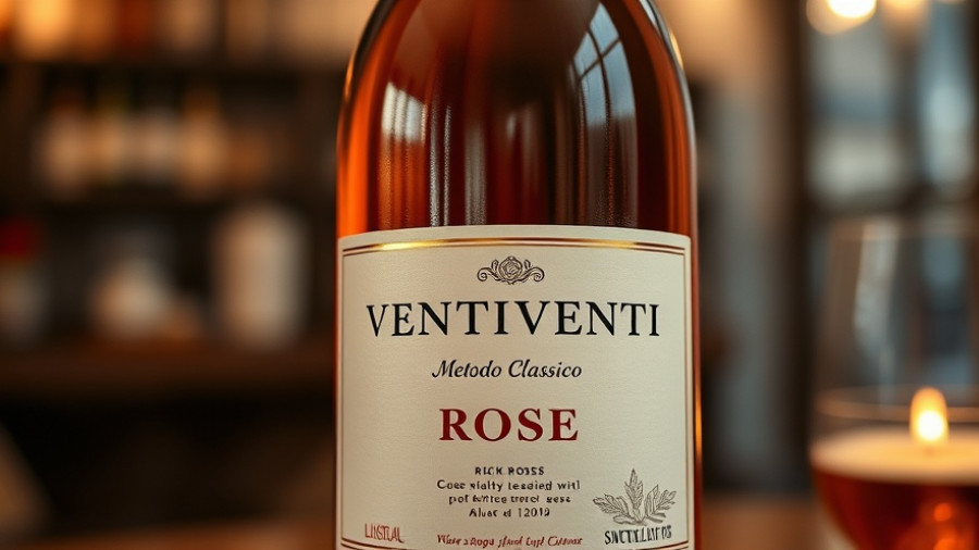 Ventiventi Metodo Classico Rosé bottle with elegant label and rich hue in cozy setting.
