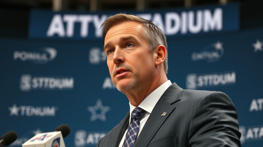 Focused man discussing Dallas Cowboys offensive struggles at press event.