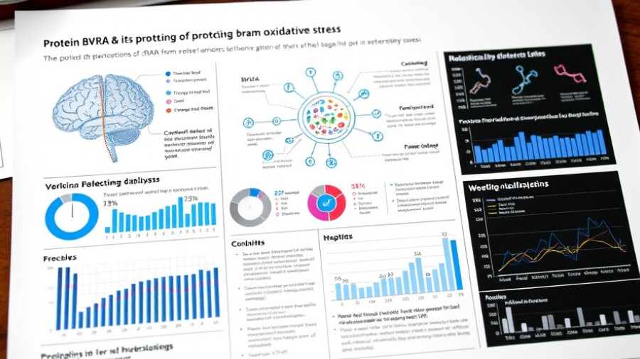 Infographic on protein BVRA protecting brain from oxidative stress with charts and graphs.
