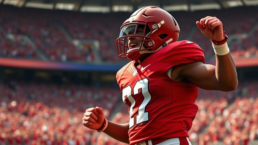 College football player celebrating in red uniform, reflecting playoff excitement.