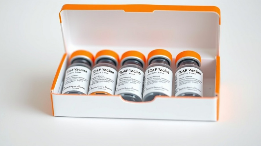 Close-up of Tdap vaccine box during Louisiana pertussis outbreak response.