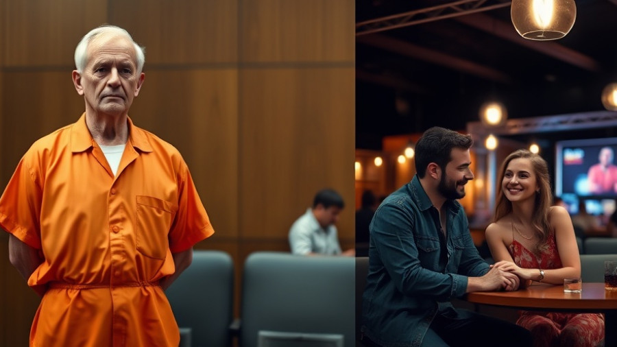 Scenes depicting a courtroom and personal moments related to Alex Murdaugh Hulu true-crime series.