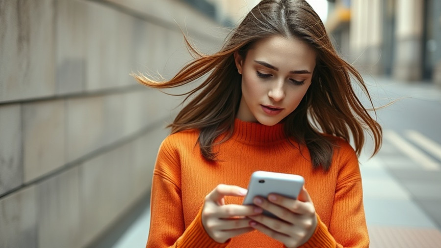Young woman using a mindful nutrition app on her phone outside