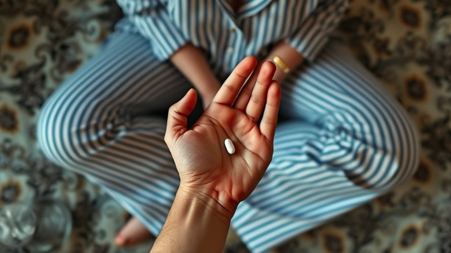 Hand holding pill in pajamas, related to long-term melatonin use heart failure.
