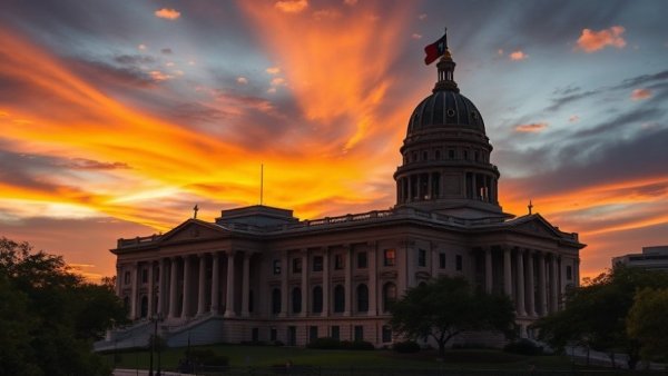 Texas State Capitol representing statewide propositions, sunset silhouette.