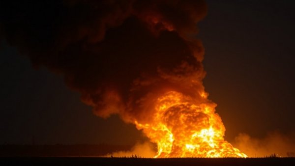 UPS plane crash in Louisville with large fire and black smoke.