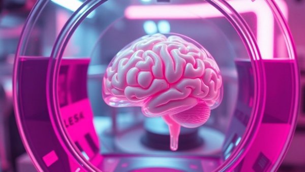 Artificial brain model in futuristic lab, representing precision medicine in depression treatment.