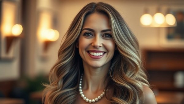 Lifelike portrait of a woman smiling warmly, AI artist Xania Monet.