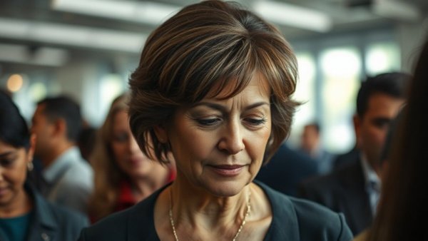 Charges against Myrta Romanos dismissed: woman surrounded by people indoors.