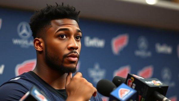 Davis Mills Week 10 Press Conference Insights: athlete speaks thoughtfully at podium.