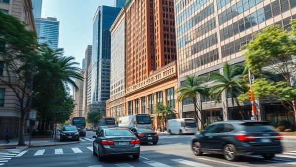 Busy city intersection in Austin showcasing tall buildings and traffic, related to Free tuition at University of Austin.