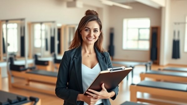 Stylish woman in Pilates studio, confident, inclusive Pilates community